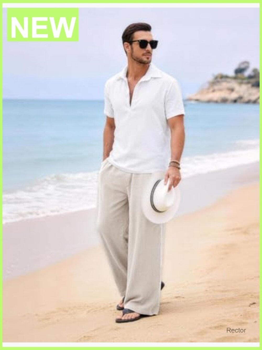 Linen Pants Men Casual Wide Leg Baggy Elastic Waist Yoga Beach Trousers - Picture 2 of 7